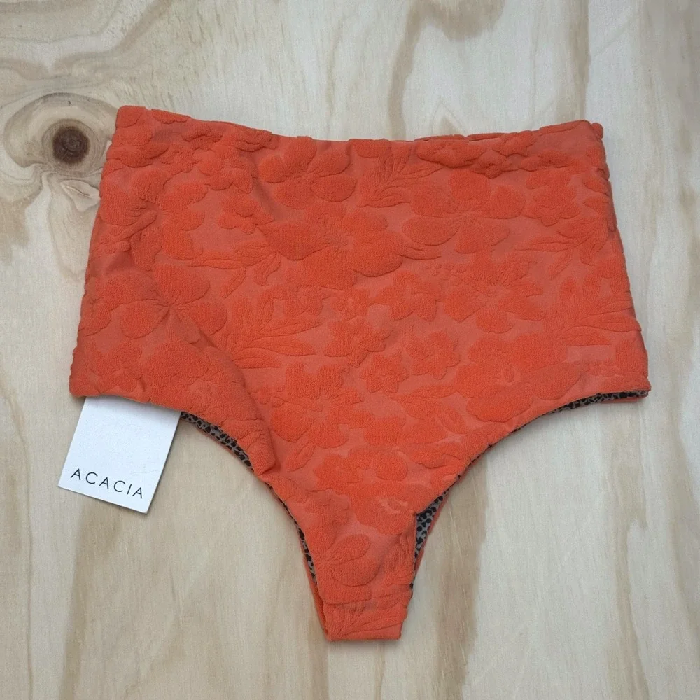 Acacia Seychelles Floral Terry Bottom Peony Orange Reversible Snake Print Small